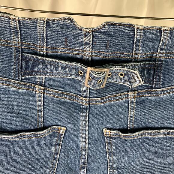 Free People Blue Distressed Denim Mini Skirt Size 8 Raw Hem Belted Waist - Picture 8 of 16
